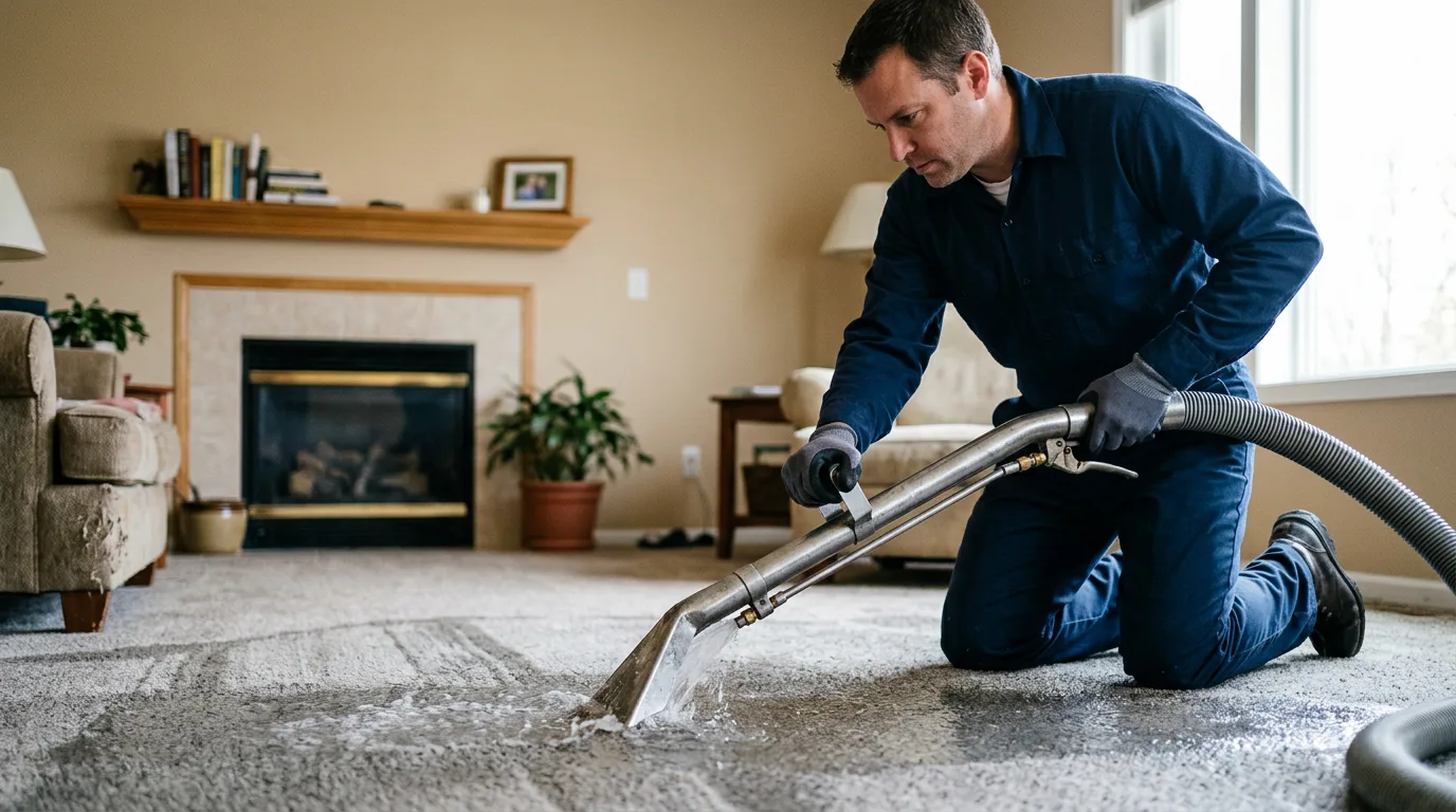 Water damage restoration technician working near Andover, OH